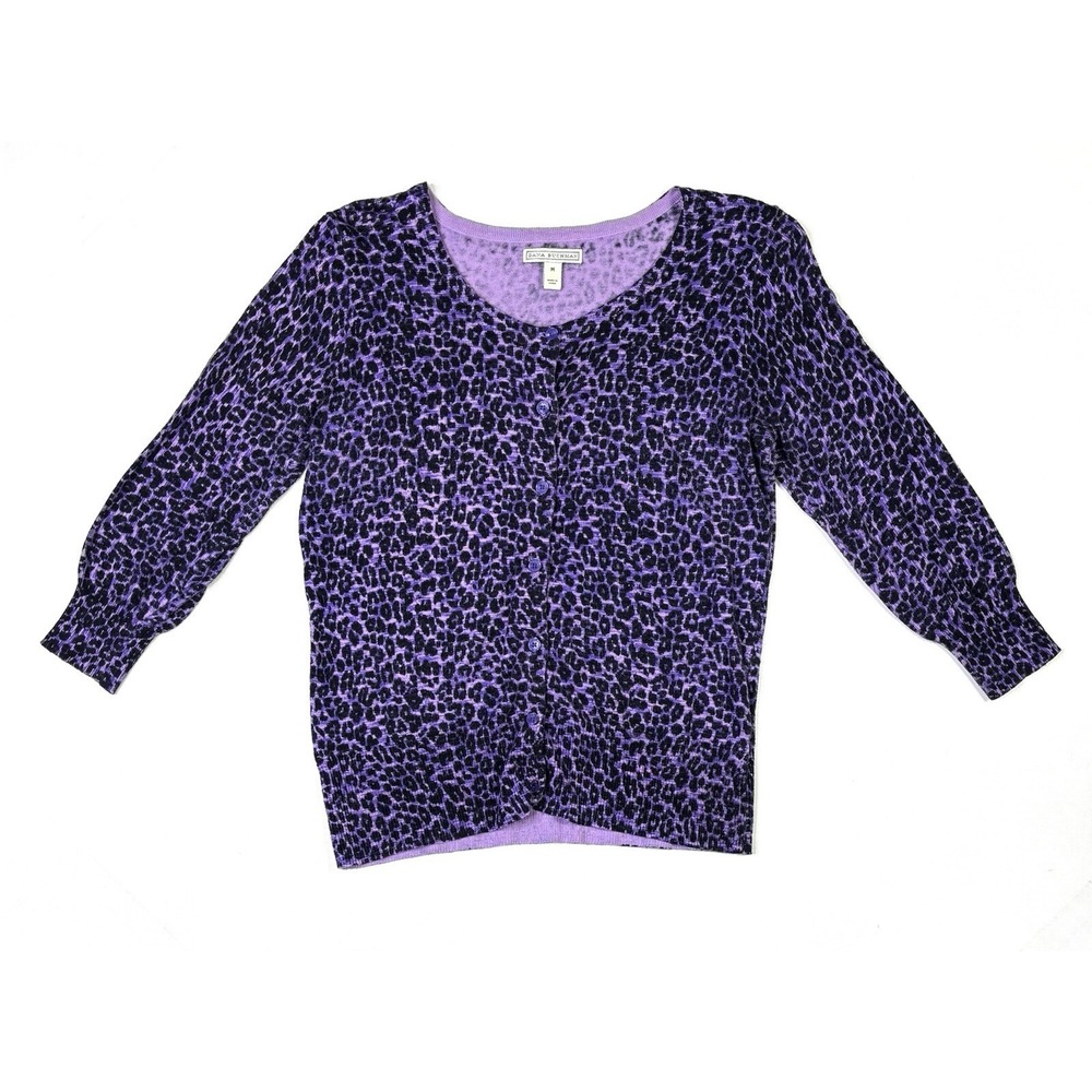 Dana Buchman Top Women's Medium Purple Animal Print Button Up Shirt